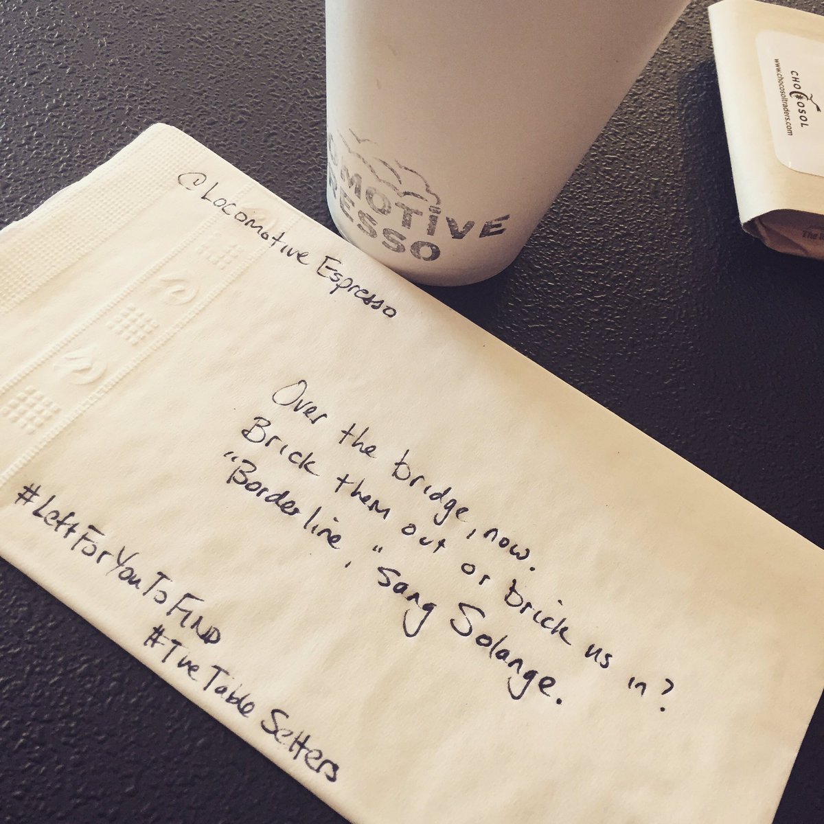 mathyuDjan's tweet image. Over the bridge, now.
Brick them out or brick us in?
"Borderline," sang @solangeknowles 
#TheTablesetters #leftforyoutofind