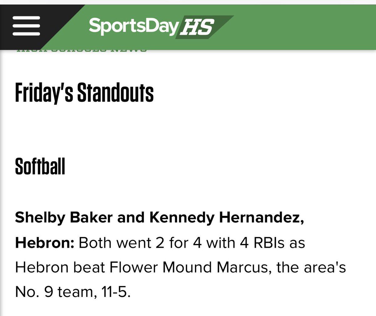 HebronSoftball's tweet photo. Senior @shelbybaker_ and Sophomore @kennyyhernandez get some recognition for their performances in the win over Marcus. #BeREAL #focusdrill https://t.co/CgvdIqOUIZ
