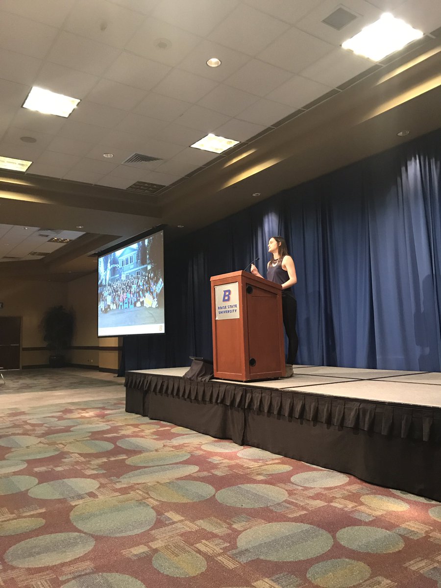 BoiseStateLiv's tweet photo. Listening to a current student, Celeste, share her story. What hasn't she done?!? #BroncoDay #boisestate https://t.co/3WXP8yoLgK