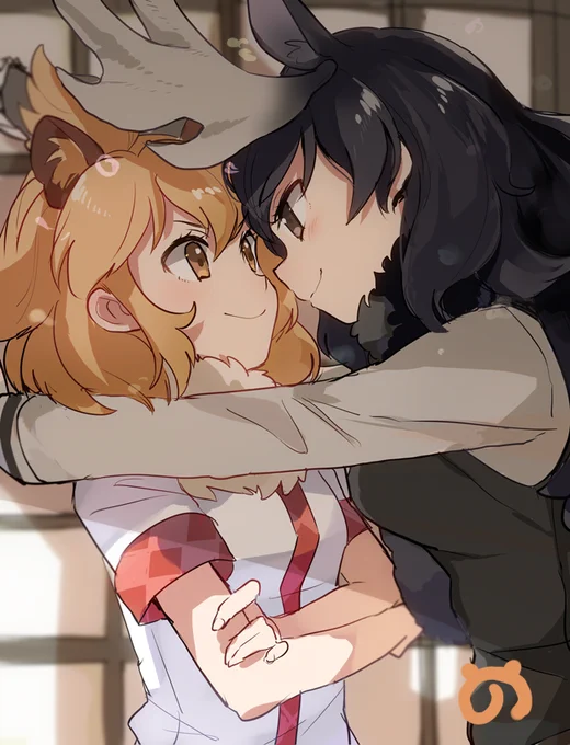 ライオンちゃんとヘラジカちゃん角ドン 