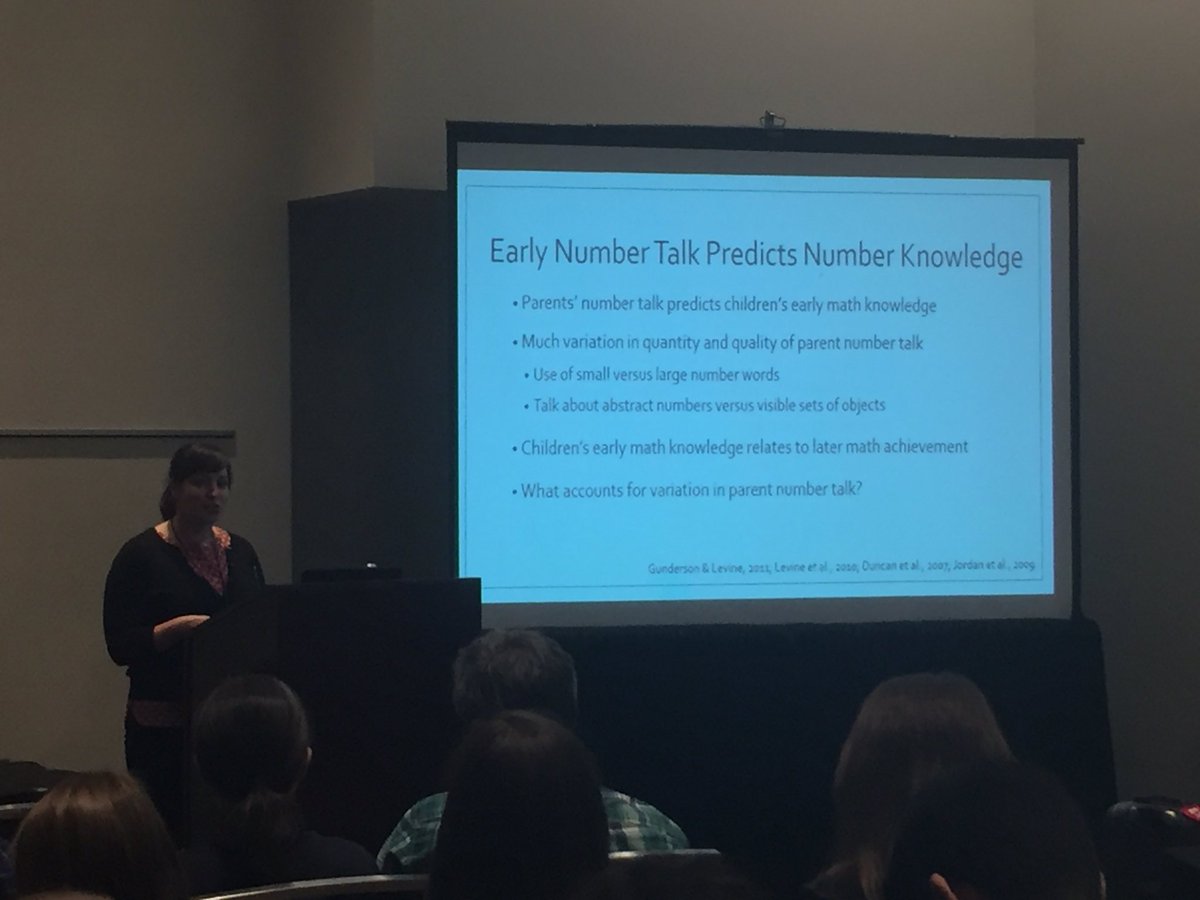 drlauraz's tweet image. Early number talk predicts number knowledge.  #srcd17