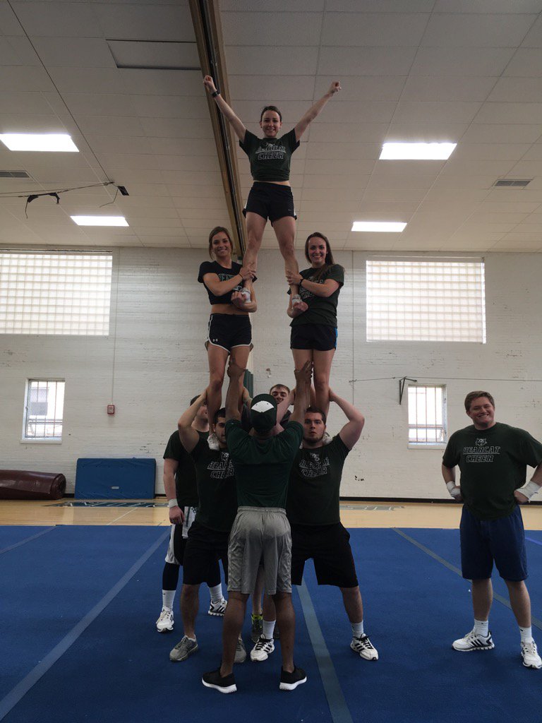 Lots of alumni came to help at tryouts, so of course we had to do a pyramid!! #WeStillGotIt