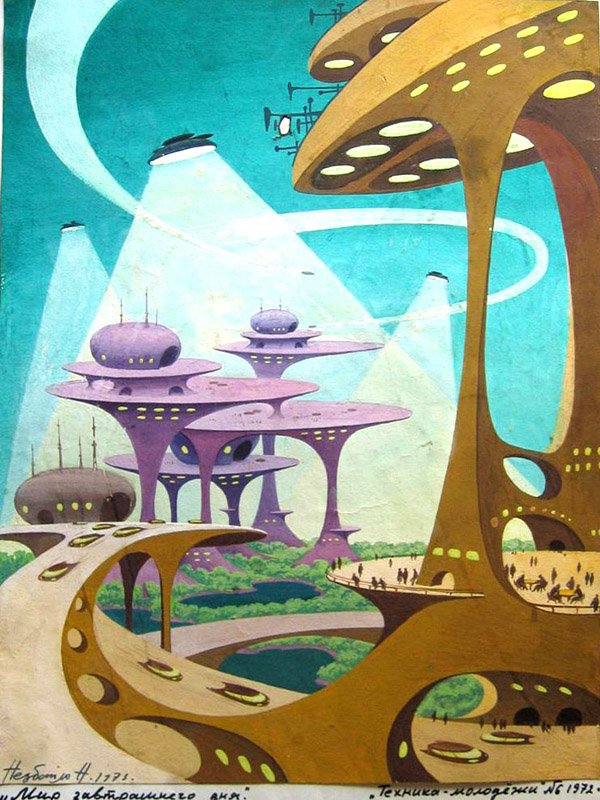 70sscifiart's tweet photo. Nicholas Nedbaylo’s soviet retrofuture art, from the 1970s &amp; 1980s. https://t.co/Xdz8ZC75lT