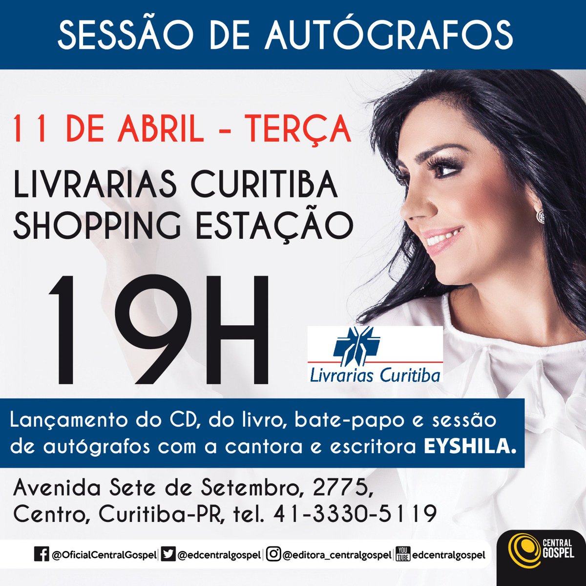 PastorMalafaia's tweet photo. Não perca a sessão de autógrafos de Eyshila na Livrarias Curitiba, no Shopping Estação, em Curitiba. Nesta terça-feira, às 19h. https://t.co/Z21FUN11ud