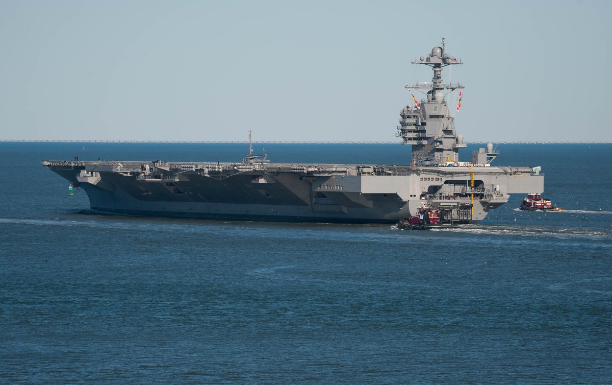 WeAreHII's tweet photo. America’s next-generation @aircraftcarrier #FordCVN78 is NOW AT SEA starting builder’s trials. Proud moment for Newport News and all at HII. https://t.co/9CbxnTIUq4
