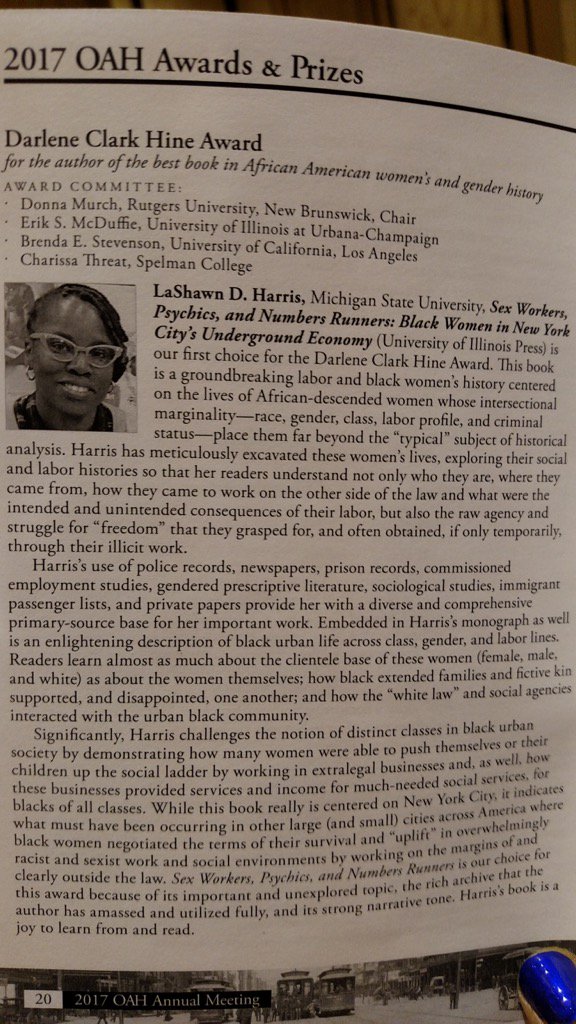 Congratulations LaShawn Harris! Darlene Clark Hine Prize <a href="/The_OAH/">Organization of American Historians</a>
