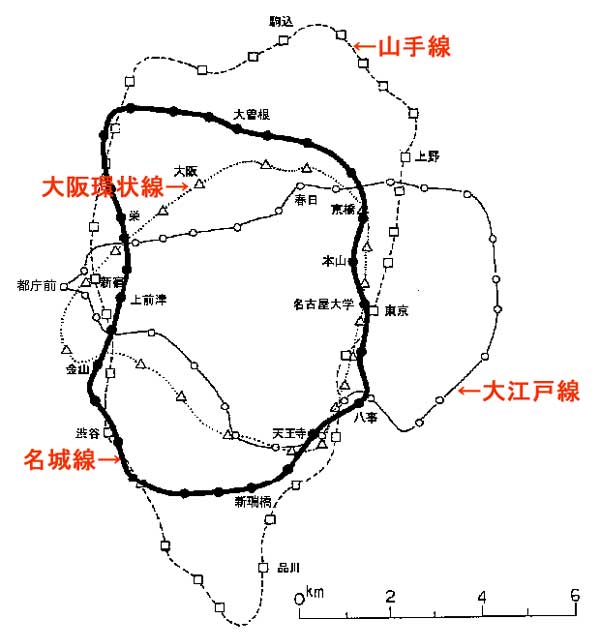Kenkirihara U Tvitteri 大阪環状線 21 4km と山手線 34 5km の大きさの違いはこの図が分かりやすい ってか 名古屋の名城線 26 4km の方が大阪環状線より大きいってほうが意外