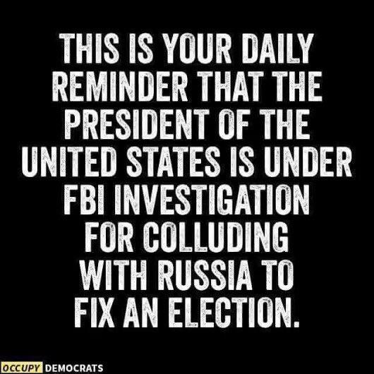 christoq's tweet photo. This is your daily reminder that *45 is under FBI investigation for colluding with 🇷🇺to fix an election.
#ThingsMoreTrustedThanTrump #RESIST https://t.co/V1NnyFmdb8