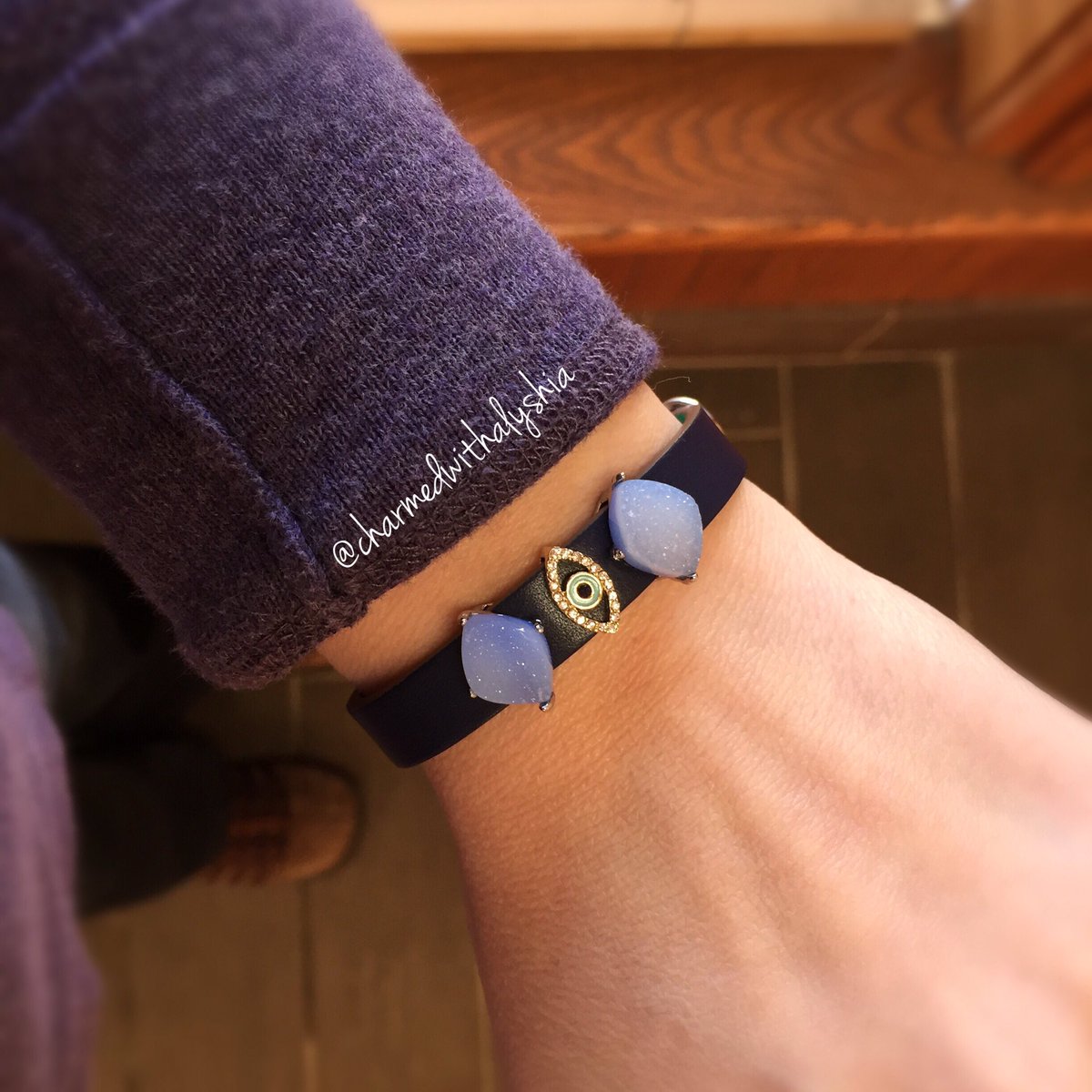 charmedalyshia's tweet photo. New #ProtectiveEye charm with blue diamond druzy charms are keeping us safe on our day of cross-border shopping. #keepcollectivecanada https://t.co/oZB2QzyhJW