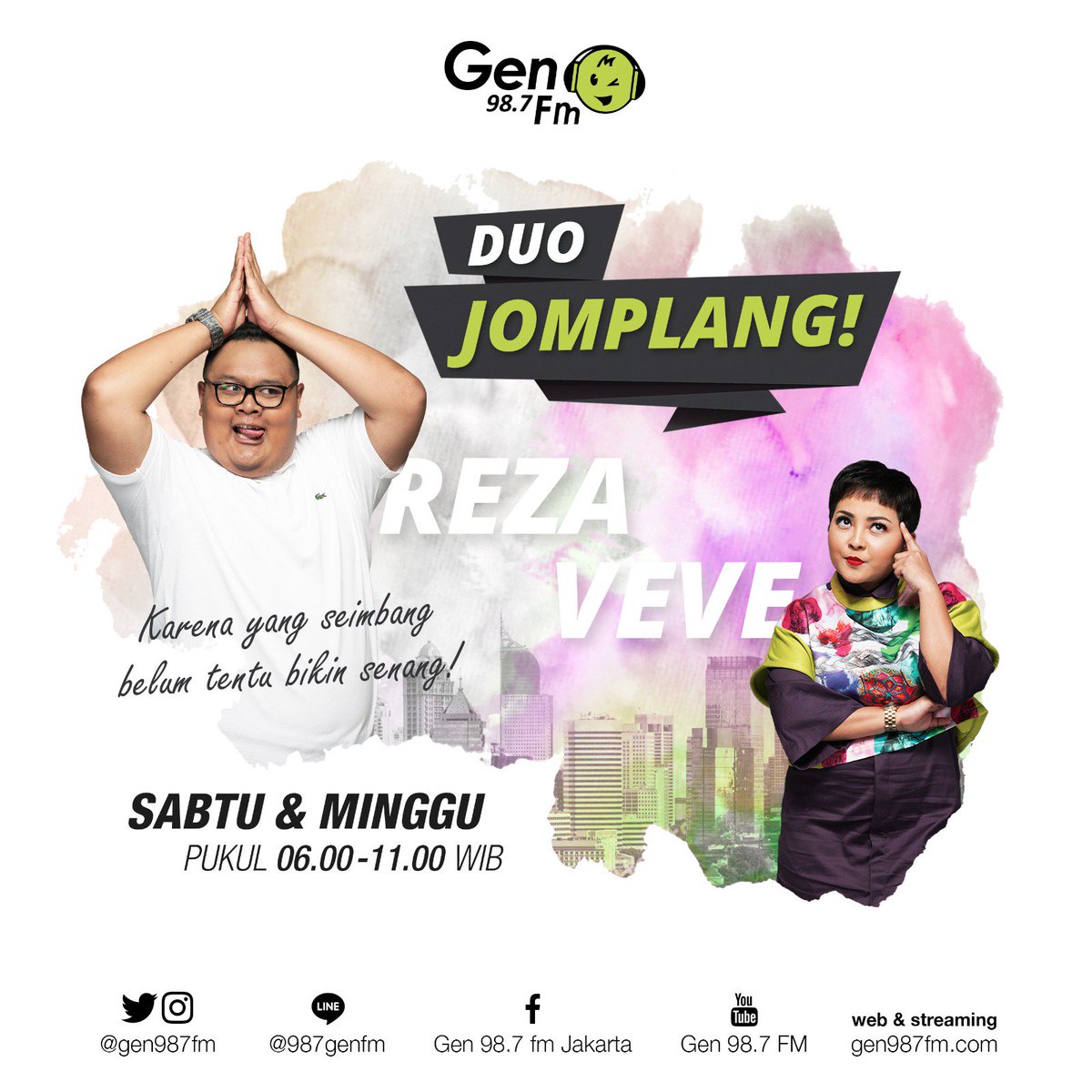 gen987fm's tweet photo. Banguun semuanyaaa..hari Minggu gini agak mager ya? Hhaha sini disemangatin dulu sama om @rezachandika  tante @VeveAdeline di #DUOJOMPLANG https://t.co/DNCN69rwxF
