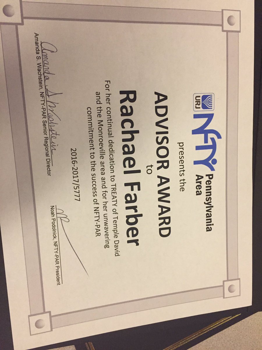 Treaty_TYG's tweet photo. And we are so proud of our advisor Rachael Farber for being the advisor of the year for @nftypar !!!! #TREATYoSeלf https://t.co/qRuY0WhtQY