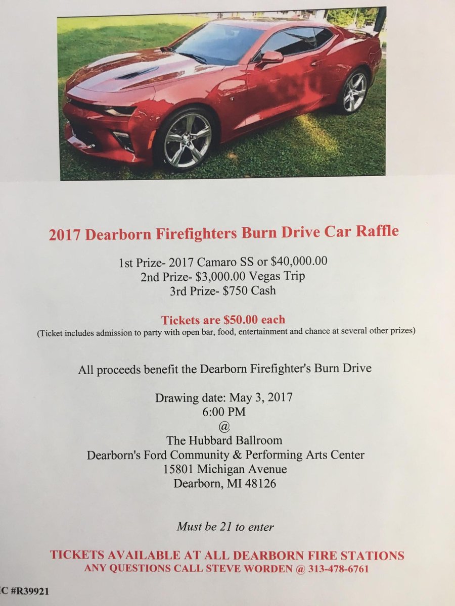 DbnFirefighters's tweet photo. Camaro raffle tickets still available. Get them before they are sold out! https://t.co/S8lIrkfspe