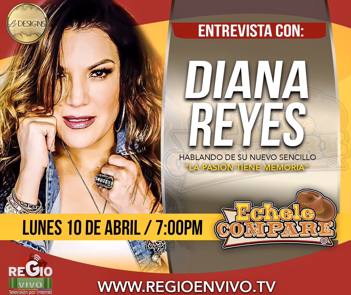 lauzavala24's tweet photo. Este Lunes 10D Abril no se puerdan esta super entrevista con la reina @DianaReyesMusic en #EcheleCompare 7PM por https://t.co/SnPmxdRGXv😍🎤👏🏻 https://t.co/JWyfn6KvQ4