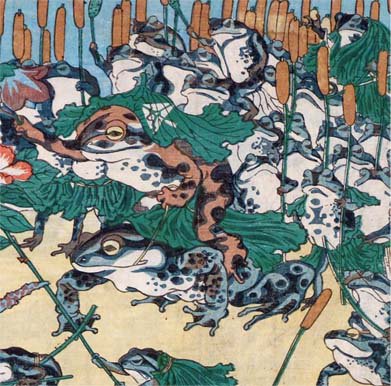 太田記念美術館 Ota Memorial Museum Of Art カエル好き必見 河鍋暁斎の 風流蛙 大合戦之図 腰に蓮を巻いたカエルたちが ガマの穂を武器に 激しい戦いを繰り広げています 原宿の太田記念美術館で開催中の 浮世絵動物園 にて 4 26まで展示中