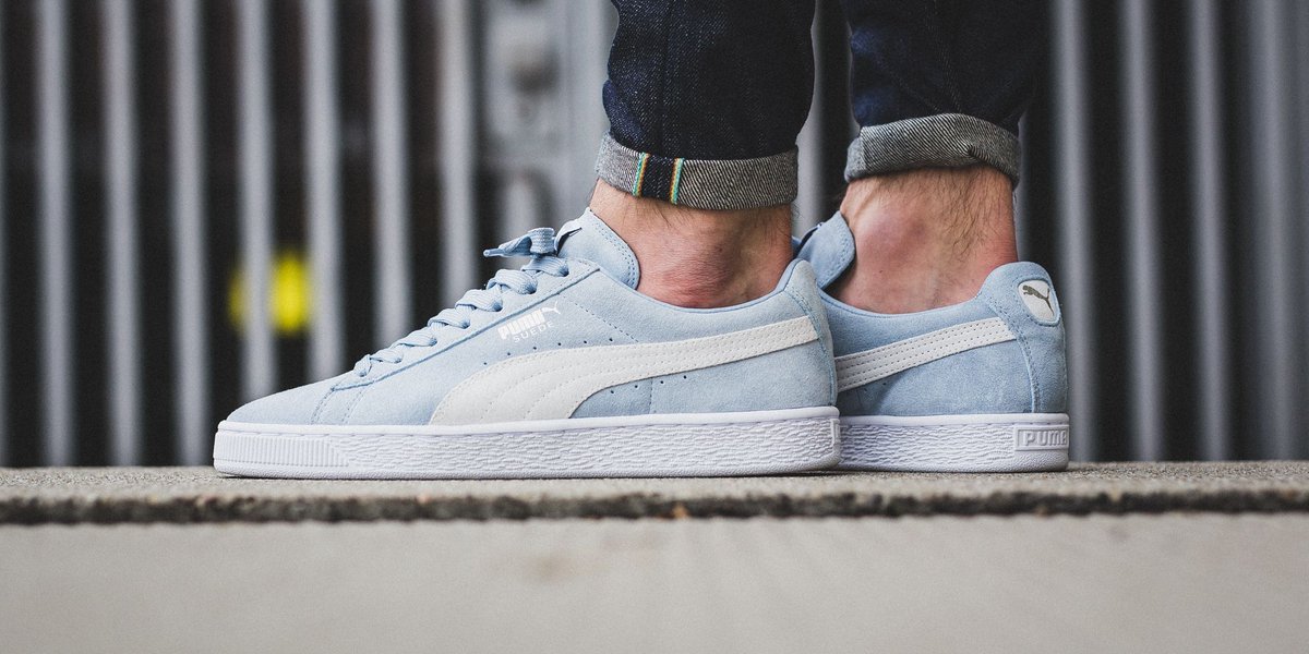 blue and white puma suede