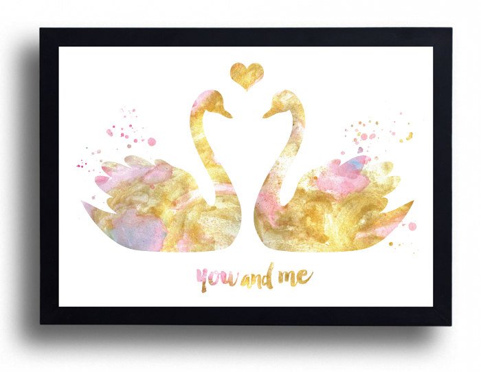 Swan Watercolor Print You and me quote Gold print Love heart art- tinyurl.com/k69mu2m
