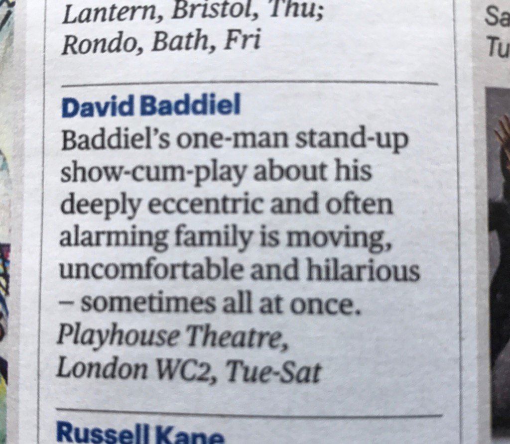 Baddiel's tweet photo. The whole #itsaplay #itsnotaplay debate about my show finally sorted by @ST_Culture. https://t.co/rPIraC1hOV