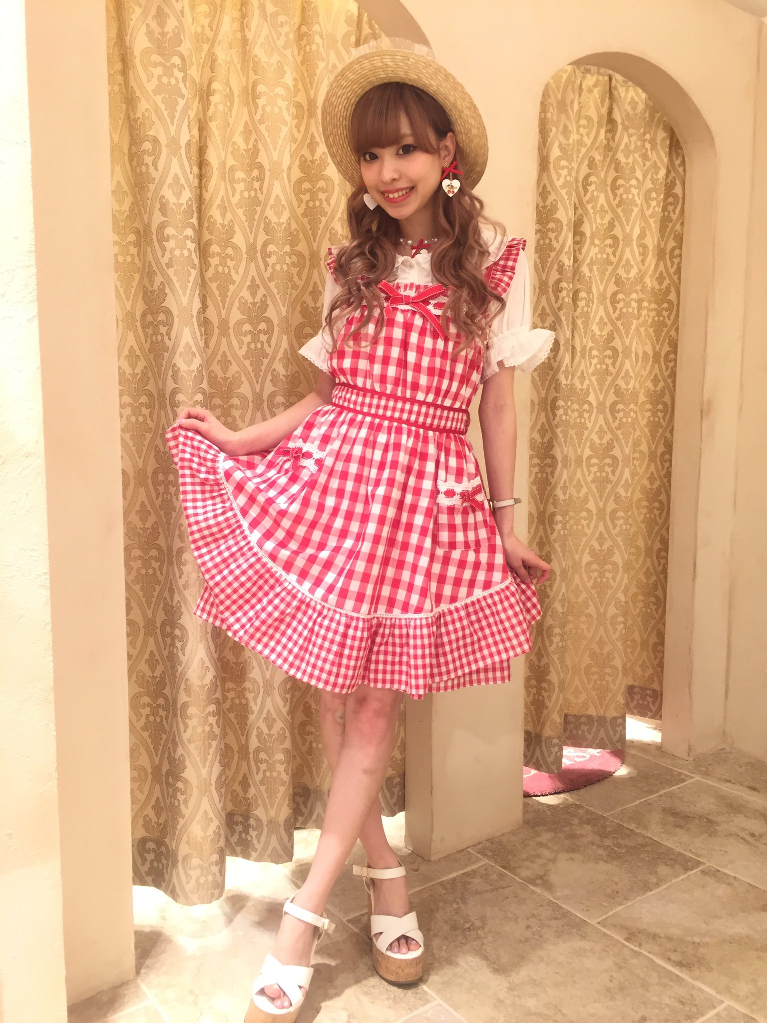 ☆美品☆ LIZ LiSA チェックエプロン ワンピース ☆-