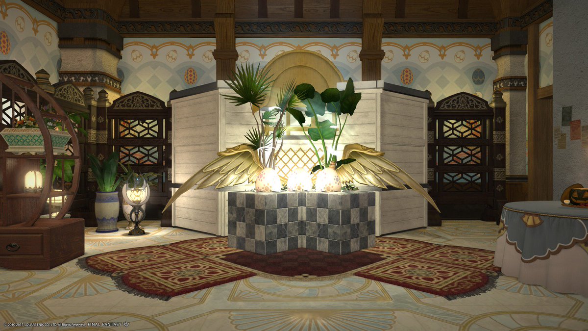 Ff14housing Sasi Studio Di Twitter たまごハウス 春の息吹を添えて 壁紙上部の模様がレースのようで可愛かったので その部分を見えるように下半分を隠しました 入口を入るとたまごのモニュメントが出迎えます さし工房 T Co Ogdyey3hwr