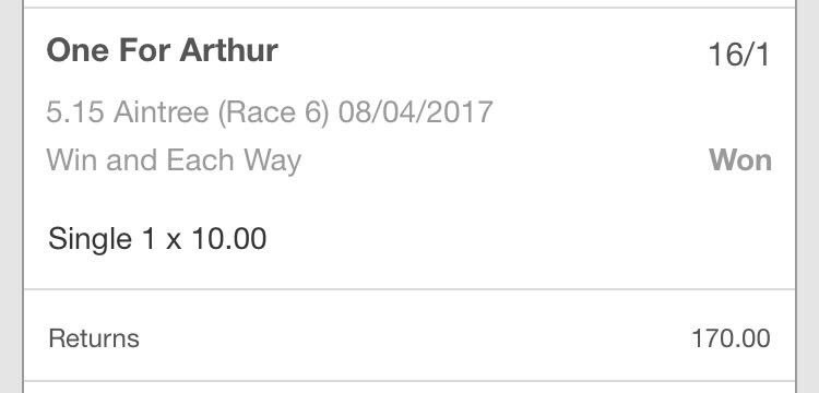 BradleyJames's tweet photo. My money was only ever going on one horse...
#OneForArthur
#GrandNational
#OnceandFutureKing
#DrinksonMe https://t.co/n7LzVSKfEX