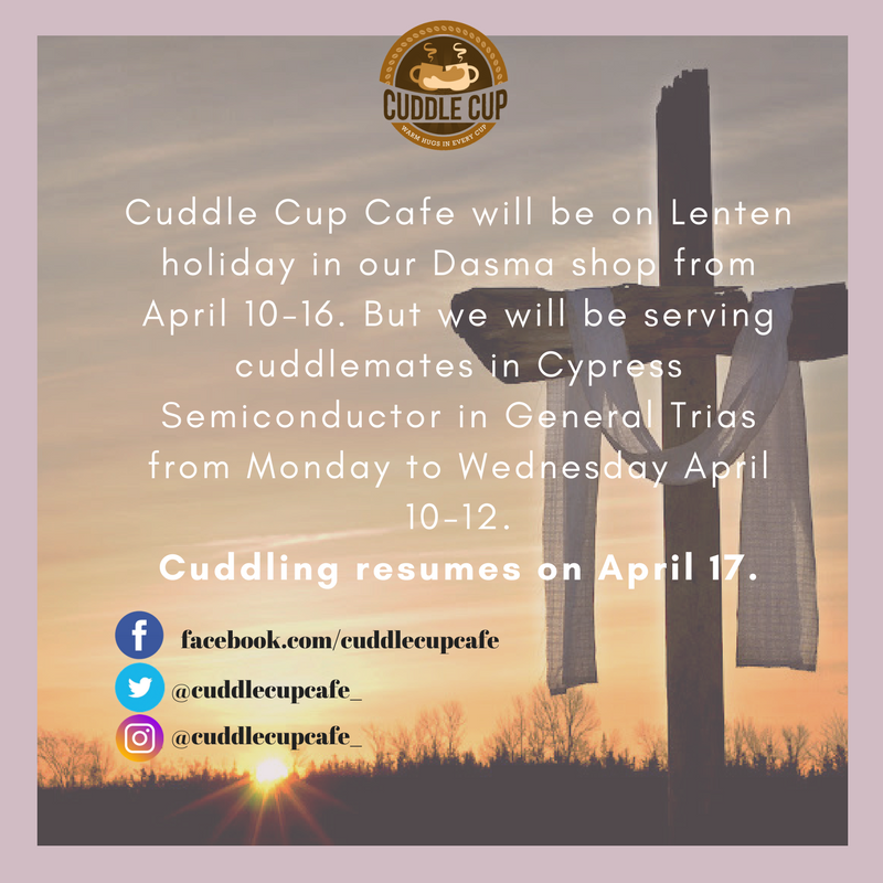 Cuddlecupcafe_'s tweet photo. We will be serving cuddlemates in Cypress Semiconductor in General Trias from Monday to Wednesday April 10-12. See you then. https://t.co/fdaULaaEUG