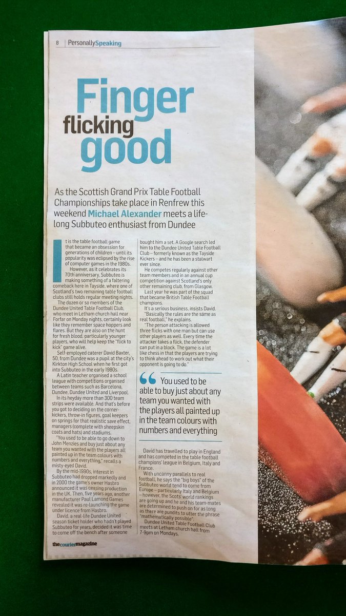 WeAreDUTFC's tweet photo. Huge thanks to @courier_dundee for the article in this weekends magazine. Want to play? Give us a shout #subbuteo #wearedutfc #dufc https://t.co/KFYulYigNi
