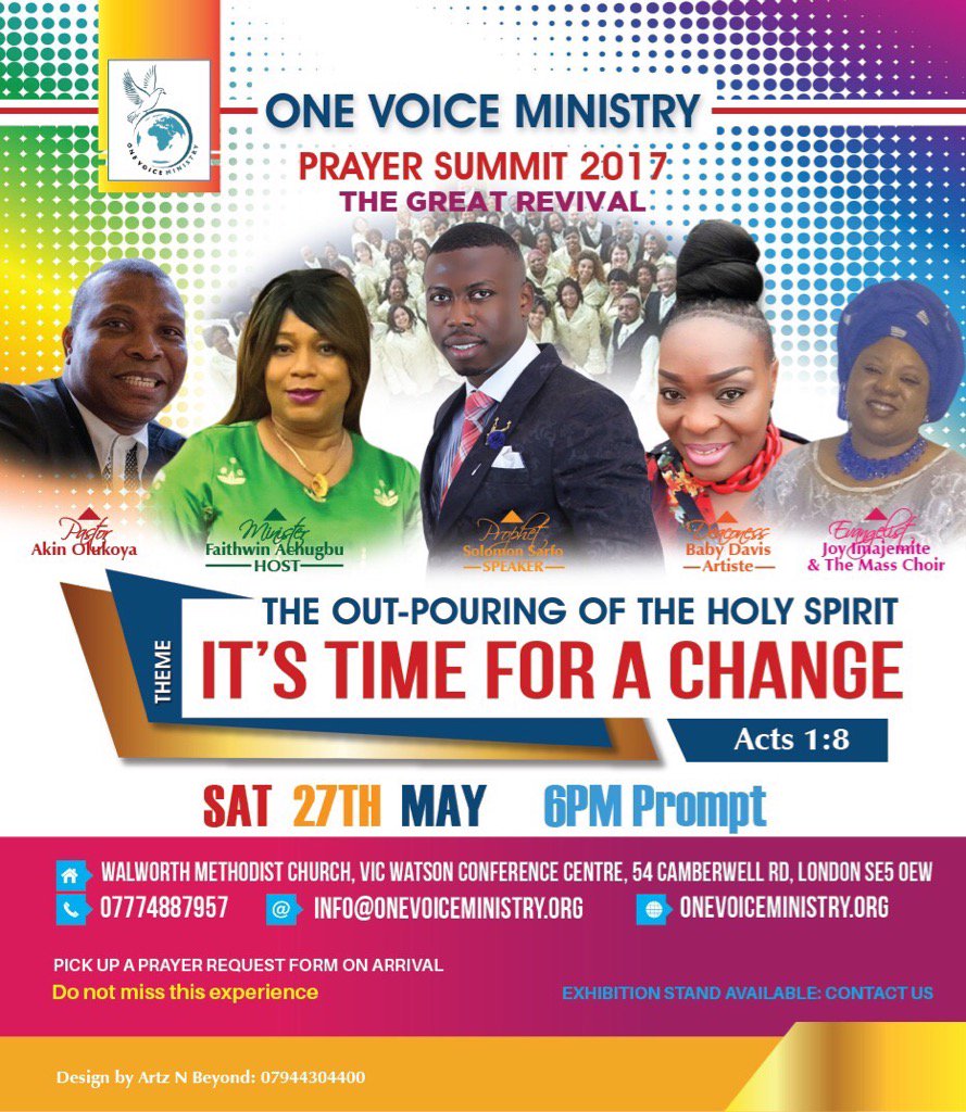 BBabymelody's tweet photo. One voice Ministry invites you to her Prayer Summit Conference 2017. Come with your prayer Report, SeeYouthere!! https://t.co/VxbptzNzoI