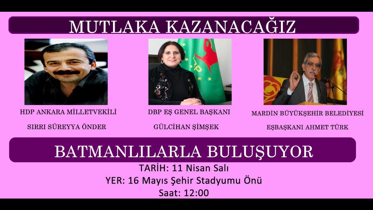 11 Nisan Salı günü yapılacak olan mitinge tüm halkımız davetlidir. 

#HAYIRHepimizKazanalım
#BatmanHAYIRDiyor