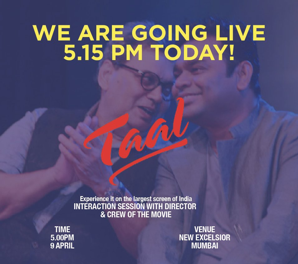 1018mb's tweet photo. 5.15 pm. Stay Tuned for Facebook Live
from #NewExcelsior #TaalAgain!
@SubhashGhai1 @MuktaA2Cinemas https://t.co/KUwc3XZ1hm