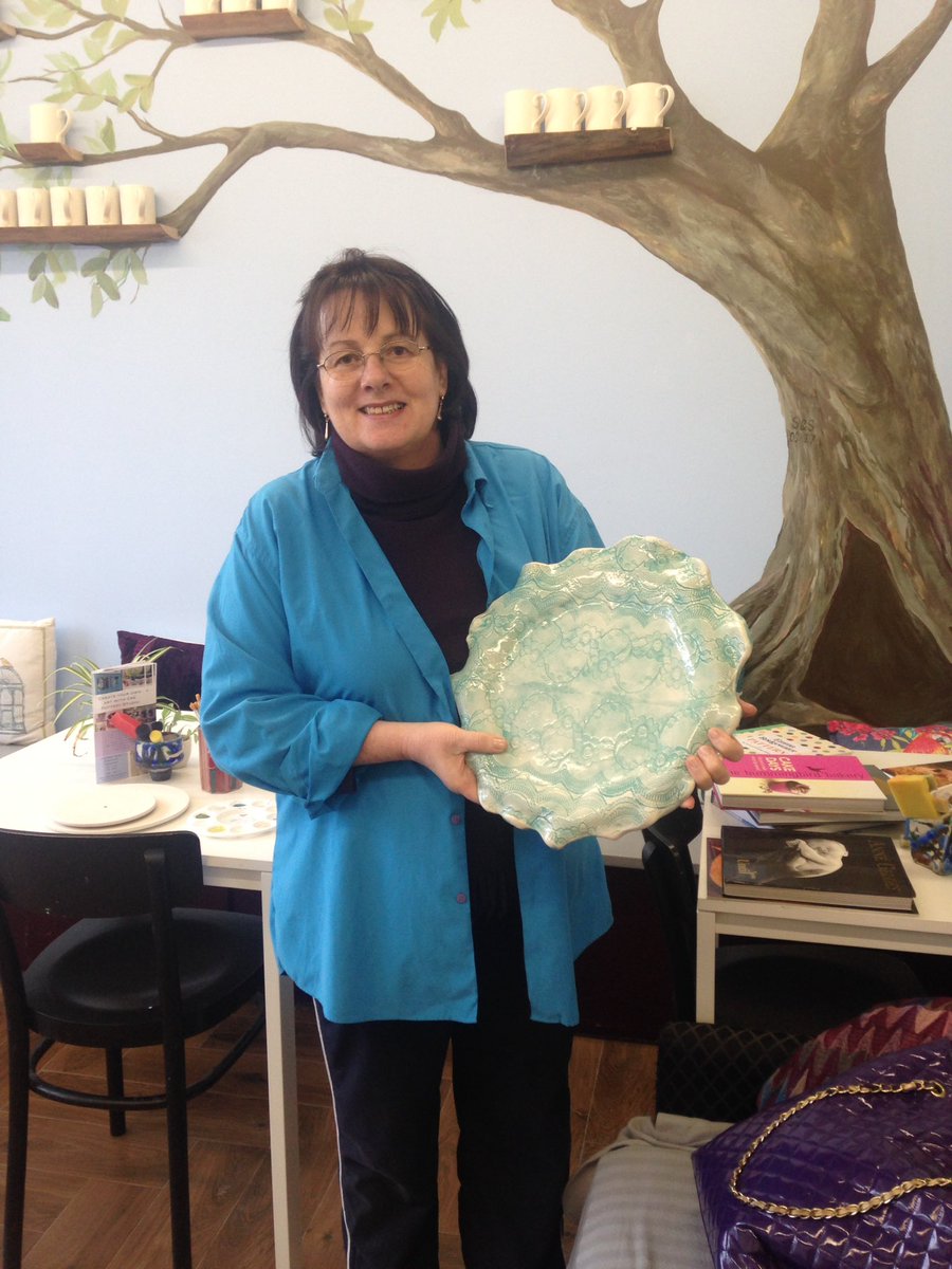 Well done Margaret collecting her plate she made in class. '''Tis beautiful! #crepottery #WestCork #Skibbereen