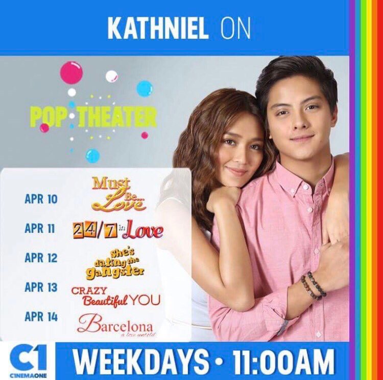 KathDevotees's tweet photo. #CantHelpFallingInLove with these KathNiel movies that will be showing on Cinema One at 11AM from April 10 to 14. 🎥❤ https://t.co/AMoKRCovxL