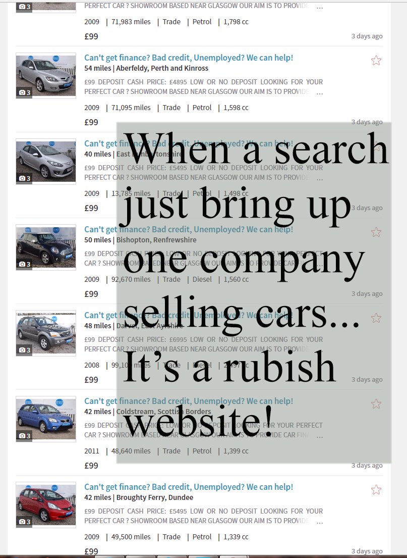 sci_fi_sci_fact's tweet photo. @HelpMeGumtree What a waste of time it is searching your 'motor' section when it turns out it's all dedicated to one company selling cars https://t.co/9dIsk2rivH