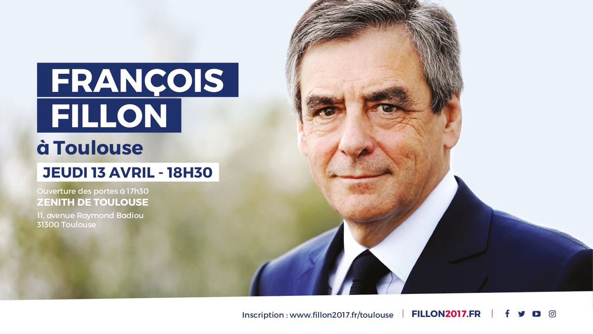 #Fillon à #Toulouse à... 18h30 ! Bon, on va louper Questions pour un Champion, mais au moins on sera rentrés pour le souper
