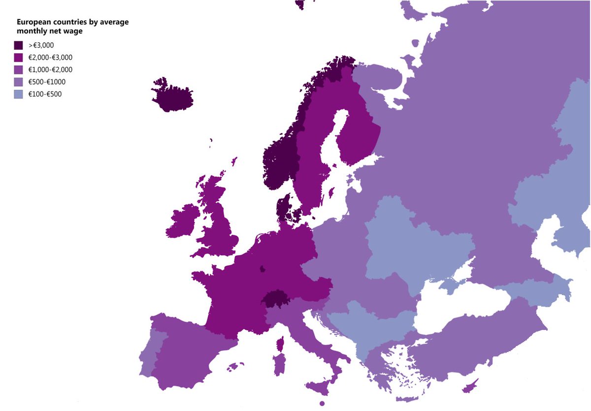 European countries by average net monthly wage. dlvr.it/NrNMj8 #maps