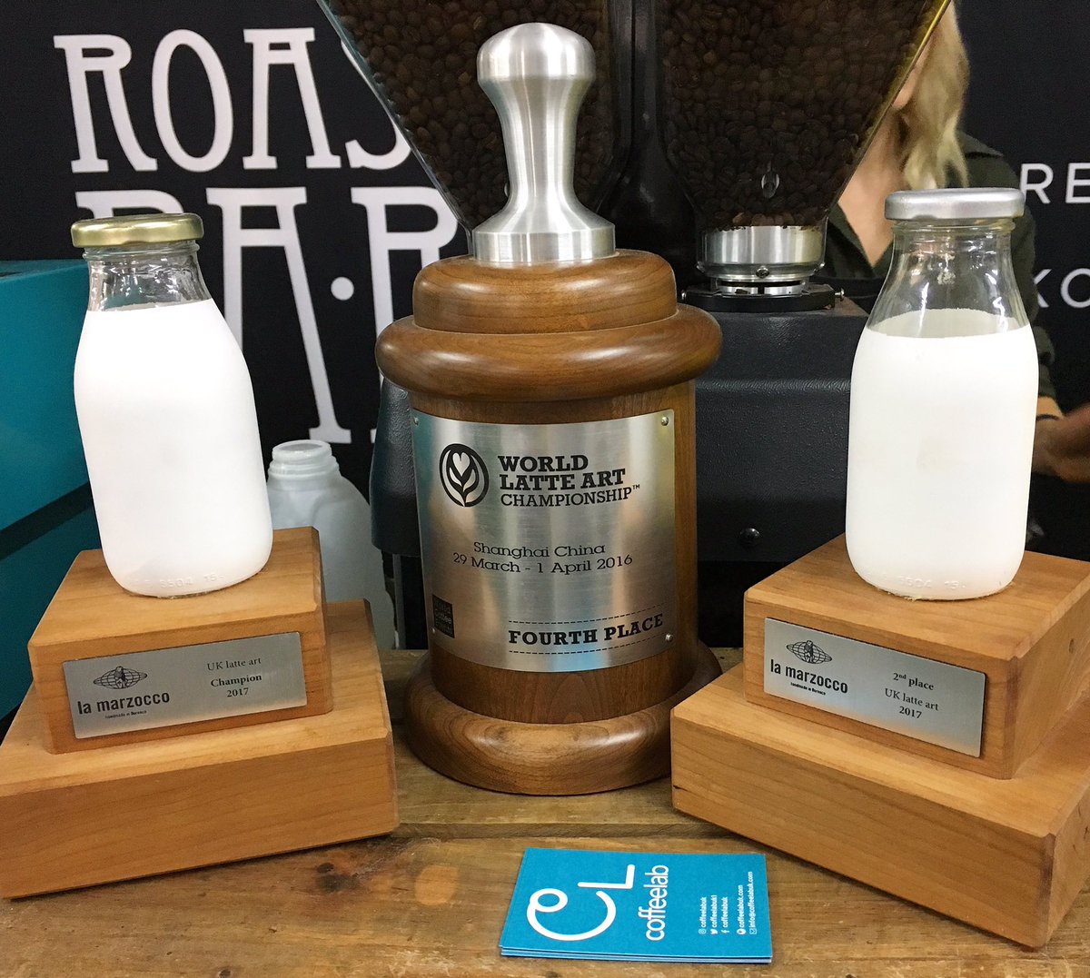 The trophies taking pride of place in our area on the <a href="/RoastingParty/">The Roasting Party</a> stand! 

#cafe #coffee #winners #competitions #latteart