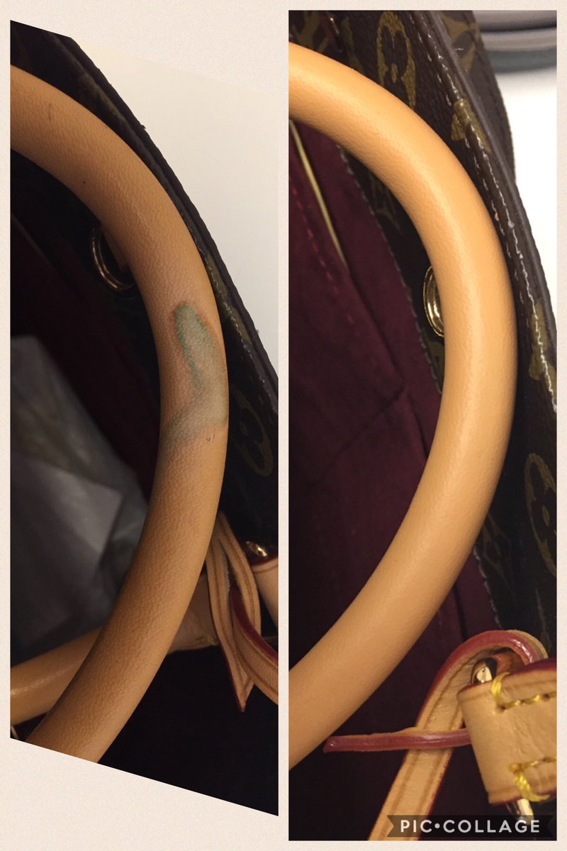 Lady with #louisvuitton handbag in a dust bag in an airing cupboard and a shampoo bottle leaked on it. 
#stainremoval #retouch #restoration