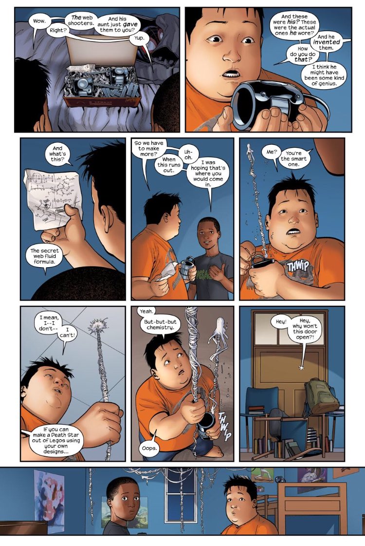 スパイダーマン紹介bot スパイダーマンホームカミング ネッド リーズがどうしてもマイルズの友人のガンケにしか見えない よね ピーターのウェブシューターのウェブカートリッジやらウェブフリュイドも作ってたし