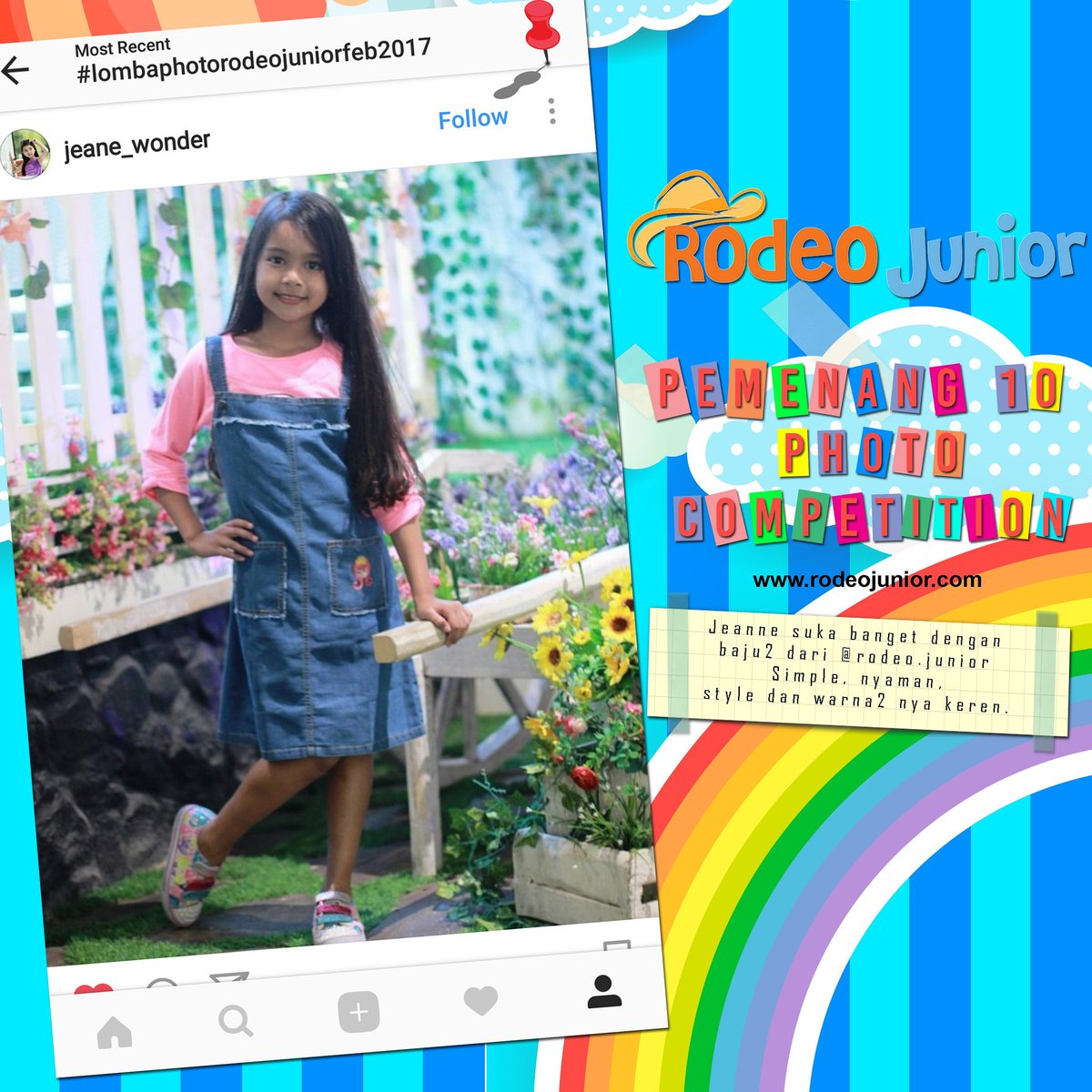 Congratulation @jeane_wonder sebagai salah satu pemenang lomba Rodeo Junior Instagram Photo Competition Februari 2017. #Ootd #KidsModel