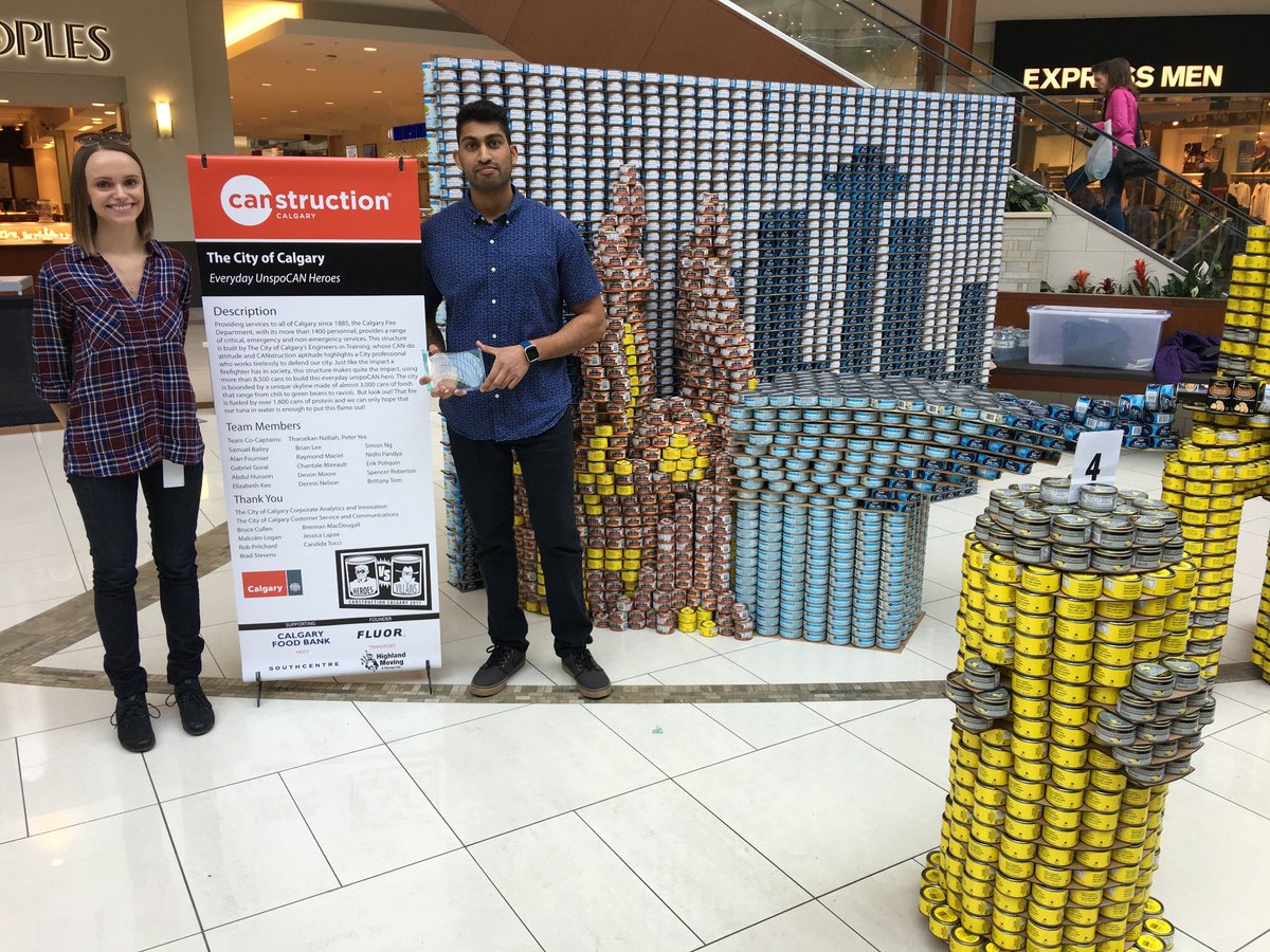 cityofcalgary's tweet photo. Congrats to our #CANstructionYYC team for winning Best Structural Ingenuity! See their sculpture @southcentremall until Friday. https://t.co/um3mLTiT1g