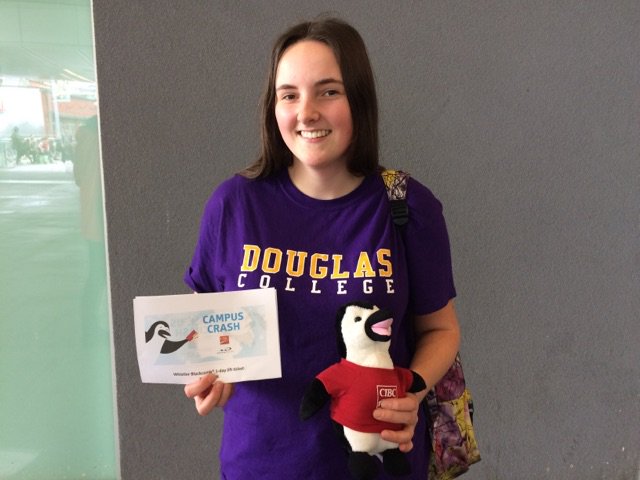 StudentLifeNet's tweet photo. Congrats Kathleen Lochhead who found Percy 1st @douglascollege. She won 2 @WhistlerBlckcmb lift tickets from @CIBC #CIBCStudentLife https://t.co/6llYxYs1JT