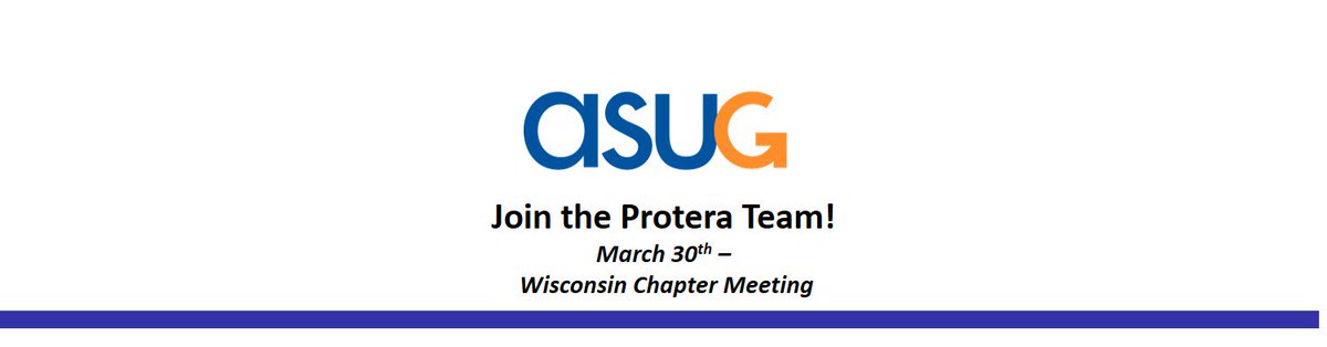 ProteraTech's tweet image. Be sure to meet with @ProteraTech this Thursday March 30, 8:00am - 3:00pm @ASUG_WI meeting #SAPHANA #SAPCloudMigration #S4HANA