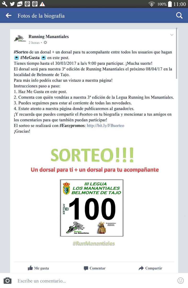 runmanantiales's tweet photo. Aún estás a tiempo de conseguir un dorsal gratis 🏃 mira nuestro FB #SORTEO #CarrerasPopulares https://t.co/usZX4ZDGB3