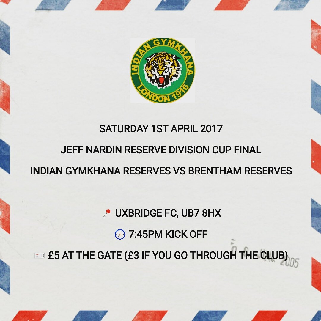 Just a reminder about this Saturday's Indian Gymkhana Reserve team final. All details are above.

#IGFC