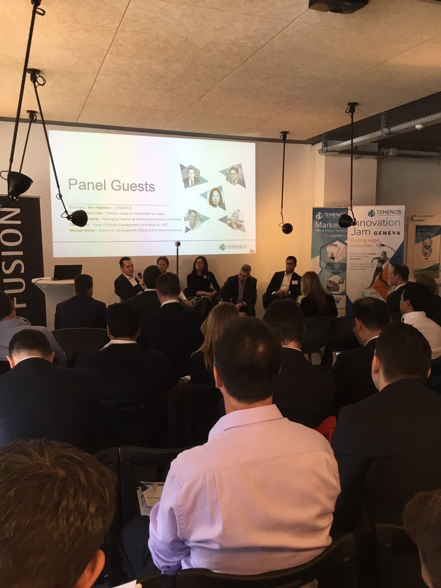 Now at <a href="/Temenos/">Temenos</a> #jamdays w <a href="/RobinsonBenP/">Ben Robinson</a> <a href="/GuillaumeDubray/">Guillaume Dubray</a> <a href="/Capco/">Capco</a> David and Micheal of GenevaState says that raising in 🇨🇭is a challenge!