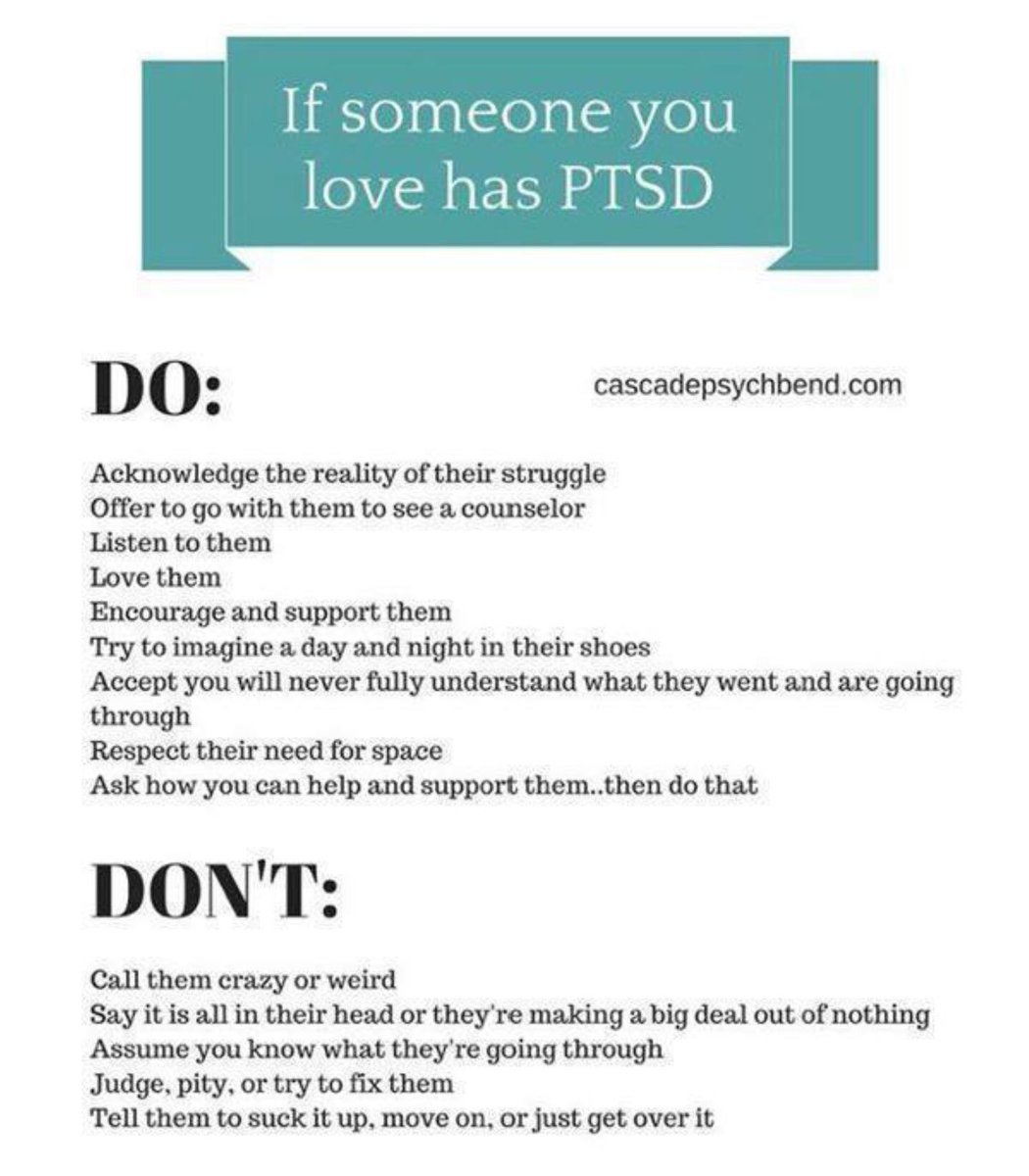 tgradous's tweet photo. MT @KimByrne9
#TelephoneAVeteranTuesday πΊπΈ
#PTSDAwareness
#TWCSL
Do's & Don't's with someone with #PTSD
#makeadifference
@CattHarmony @_CFJ_ https://t.co/JTd3b3ekOX