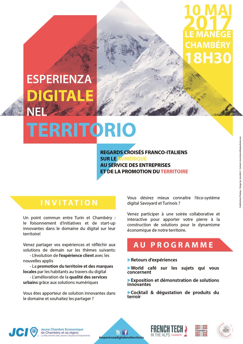 la <a href="/JCE_Chambery/">JCE de Chambéry</a> prépare une conférence digitale le 10 mai 2017 avec la <a href="/VilledeChambery/">Ville de Chambéry</a> #Chambery #Turin #esperienzadigitalenelterritorio