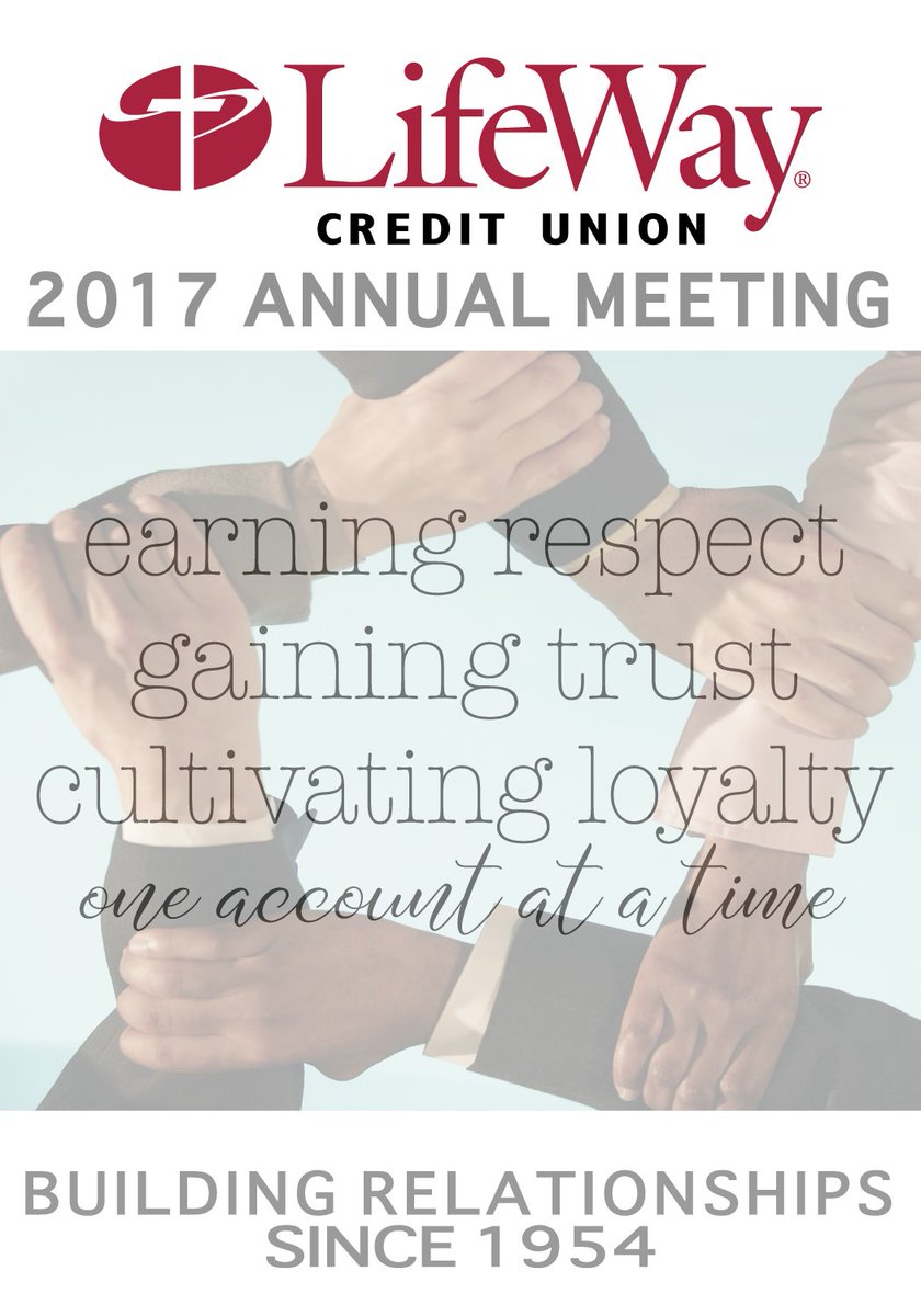 LifeWayCU's tweet image. Join us for the 2017 Annual Meeting in the Credit Union today from 8:30 to 11:00. We'll have refreshments and give away door prizes!