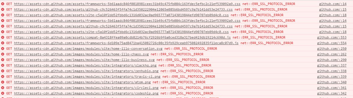 philpill's tweet photo. @github seems a bit knackered to me .... anyone else? Protocol error? and the status page seems to be down. https://t.co/vDasXRgaSQ