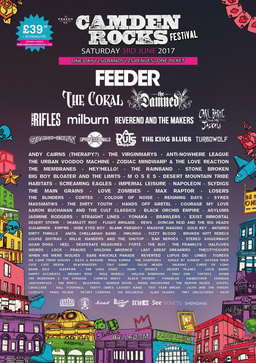 Excited for <a href="/FeederHQ/">Feeder</a> headlining <a href="/CamdenRocksFest/">Camden Rocks Fest</a>! This sold out last 5 years in a row so grab your tix now at: bit.ly/2mLDteA 😎🎵🔥😴