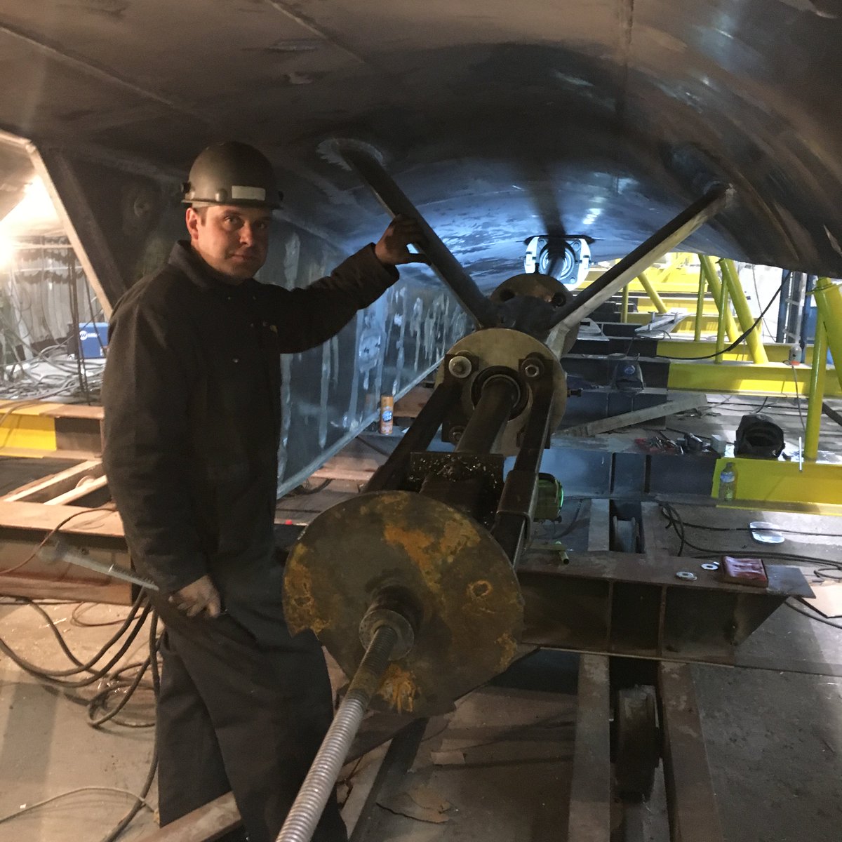 CoastGuardCAN's tweet photo. The outfitting of the stern tube is in progress on the first #SAR lifeboat being built @CNForillon #CCGShipbuilding #CCGProud https://t.co/pQ0VPYdUqJ
